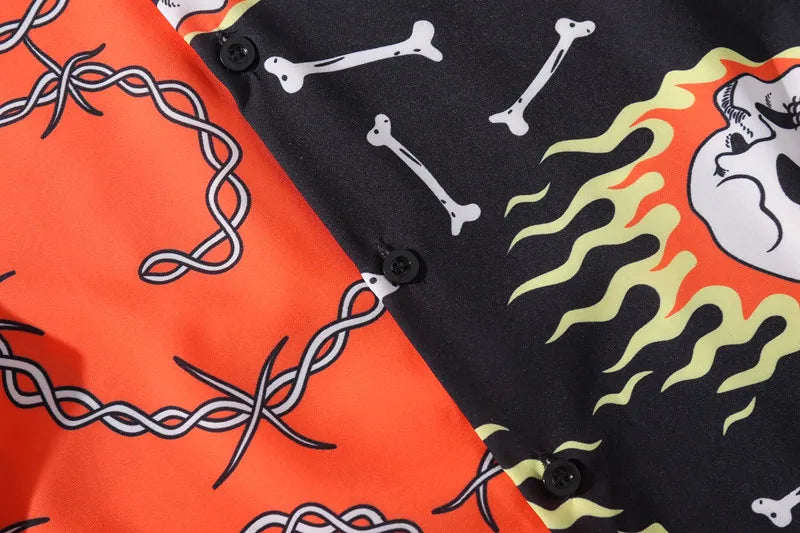 Flaming Hot Skull Holiday Beach Hawaiian Vintage Street Unisex Shirt Short Sleeve Summer 2024