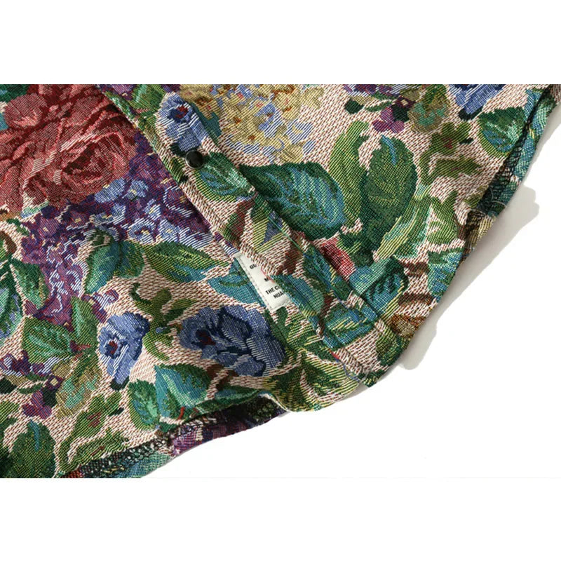 Vintage Floral Print Oversized Flannel Shirt Coat Autumn Retro Harajuku Fashion Casual Streetwear